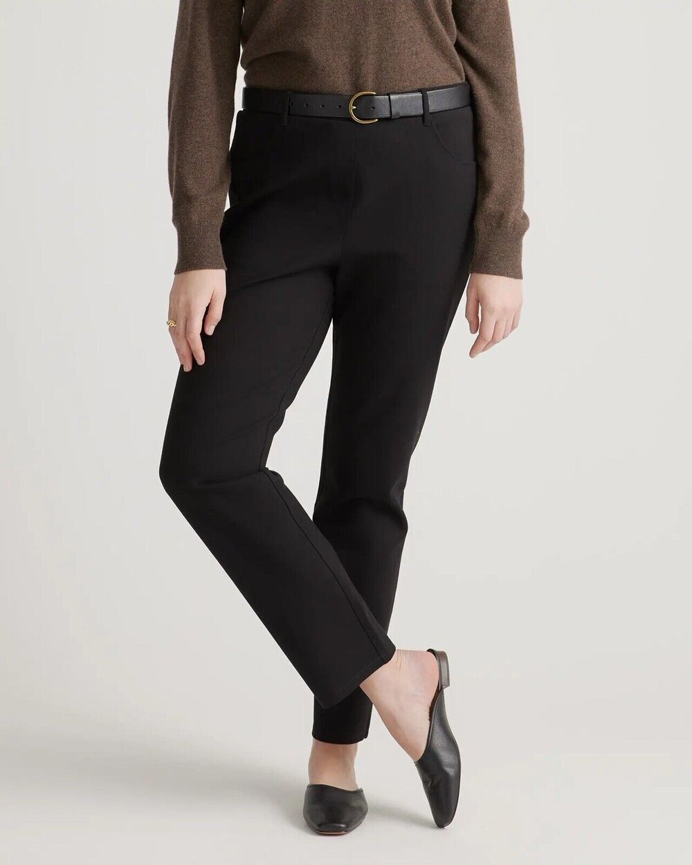 Quince Ultra-Stretch Ponte Straight Leg 4-Pocket Pant Black Tall Medium Preppy